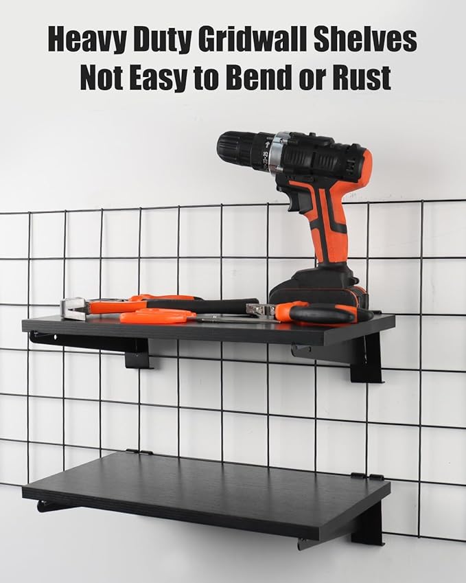 3 Pcs Gridwall Shelf with Metal Brackets, 16"x 6" Wooden Gridwall Shelves Heavy Duty Gridwall Shelving Organizer Accessories for Garage, Visualizer, Workbench and Bitchenette