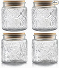 ANSQU Set of 4 Vintage Glass Airtight Storage Jars, 17 FL OZ Glass Storage Containers with Bamboo Lids, Canning Jar for Kitchen Counter, Pantry, Cookie, Coffee, Tea, Sugar, Cute Jars