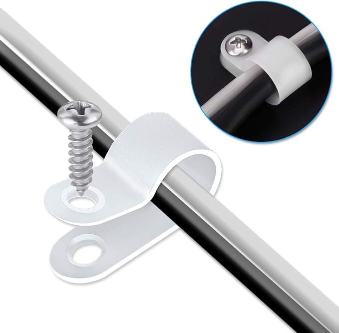 LOKMAN 100 Pack 1/2 Inch Rope Light P-Style Mounting Clips with Compatible Stainless Steel Pan Head Phillips Screws
