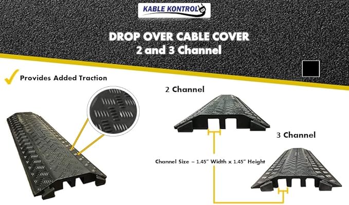 Kable Kontrol Drop Over Floor Cord Cover – 40” Inch Long 3 Channel Cable or Wire Protector – 30 Pcs Bulk Pack - Rubber Ramp for Indoor and Outdoor Use – Black