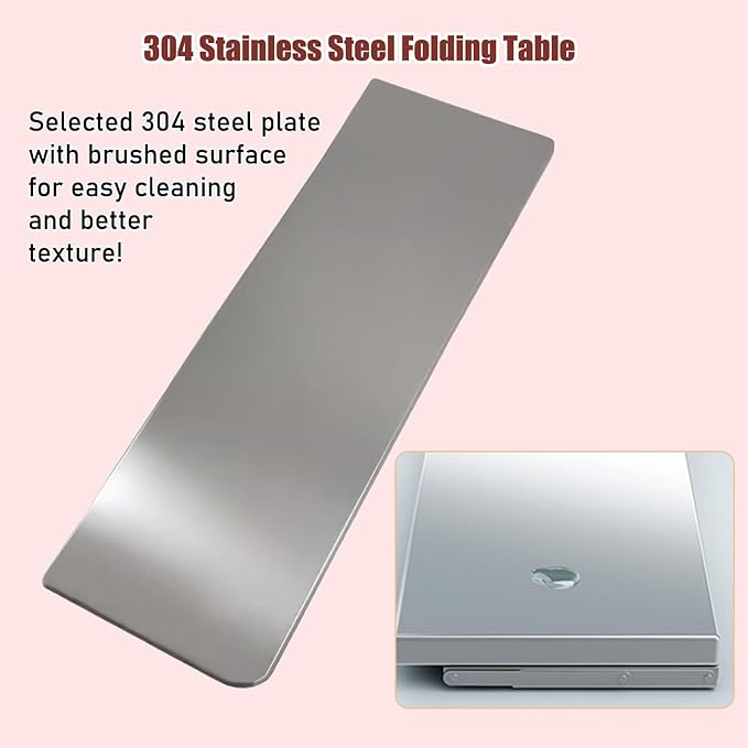 304 Stainless Steel Folding Wall Shelf Wall Mount Kitchen Storage Shelves Rounded Corners Food-Grade Folding Table Thickened Bracket for Laundry Room Garage Restaurant.(80x30cm/31.5x11.8in)