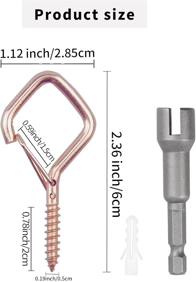 100 PCS Rose Gold Eye Screw Hooks for Hanging Heavy Duty with Safety Buckle.Metal Ceiling Hooks for Hanging Plants Cup Wind Chime Bird Feeders Patio Lights at Indoor&Outdoor