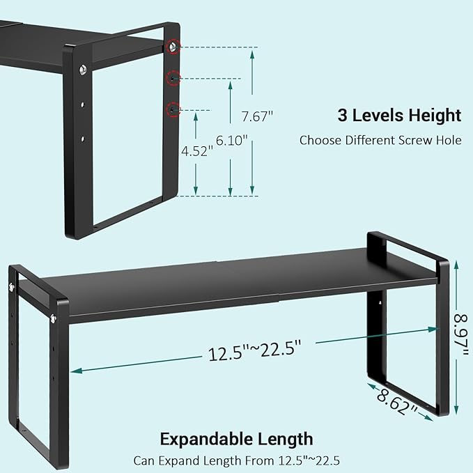 Expandable Cabinet Organizer Shelves, 88lbs High Weight Capacity, Heavy-Duty Metal Storage Rack, Adjustable Cabinet Shelf for Kitchen, Pantry, Cupboard, Under Sink, Black, Patent Pending