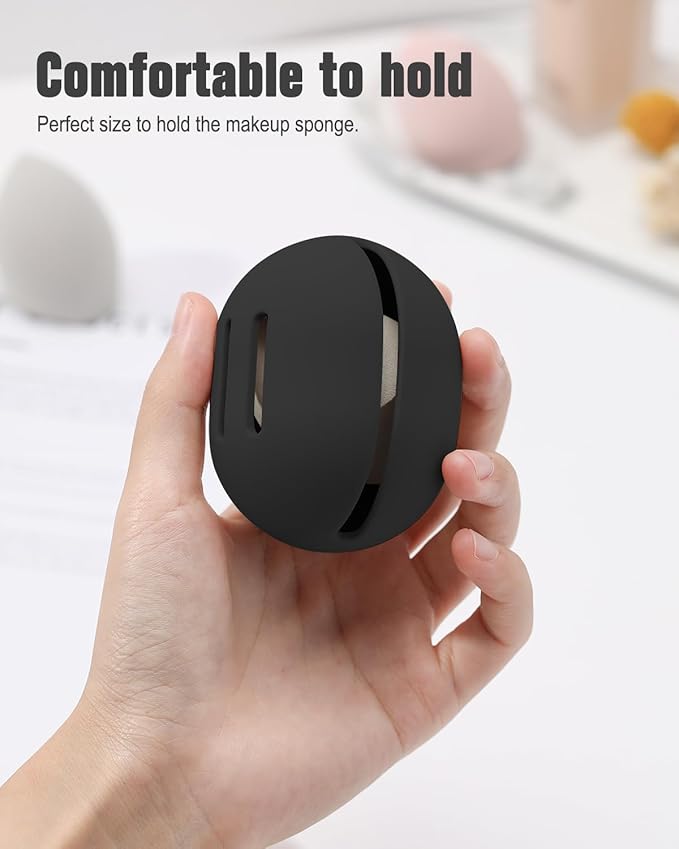 FERYES Makeup Sponge Holder – Shatterproof Eco-Friendly Silicone Beauty Make Up Blender Case for Travel-Black