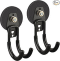 ULIBERMAGNET Garage Strong Magnetic Hooks, 2 Pack Black Heavy Duty Large J Hooks with Magnet, Anti-Slip Coating Magnet Hooks for Garden Tools, Ropes,Drill
