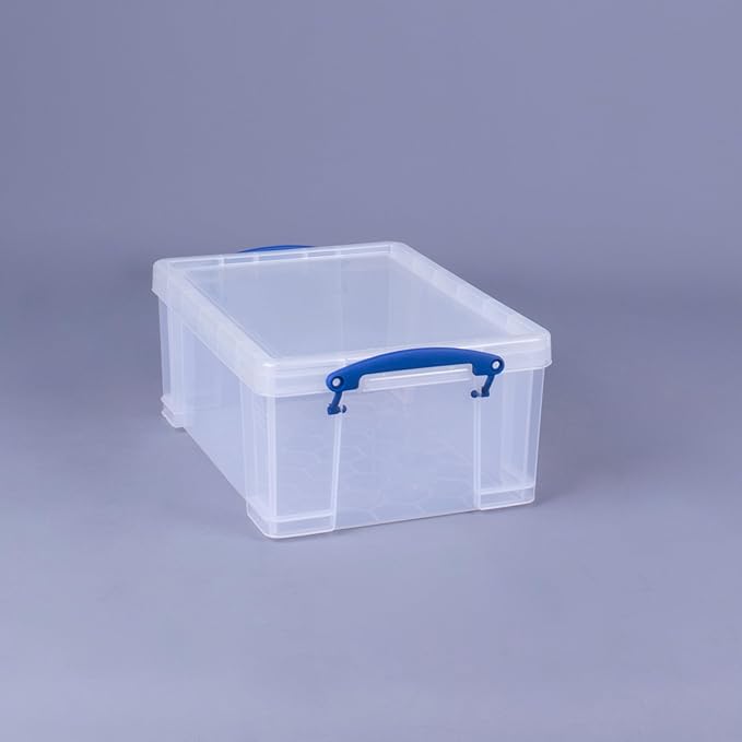 Really Useful Box Stackable 9 Liter Plastic Storage Container Bin with Snap Lid and Built-In Clip Lock Handles for Home & Office Organization (5 Pack)