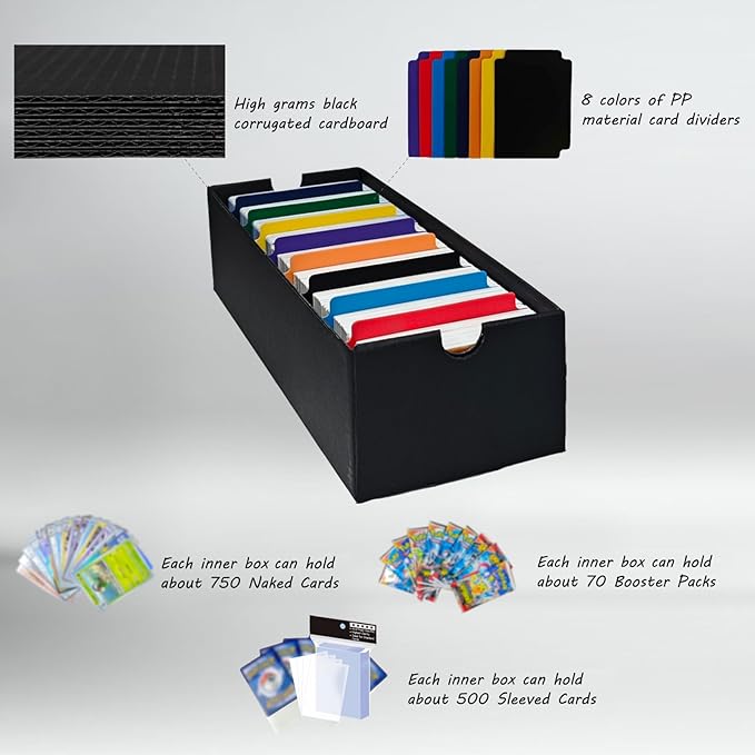 4 Sets Trading Card Storage Boxes, Includes 16-750 CT Boxes & 64 Dividers, 12000+ Trading Cards Organizer for Collectible Card Games, Sports Cards, TCG, with Labels & Pen