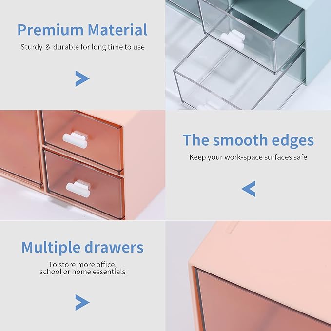 Desktop Stackable Storage with 1 Deep Drawer, Stackable Plastic Storage Drawer, Desktop Accessories & Workspace Organizer, Office Stationary, Bathroom, Makeup Skincare Organizer, Pink