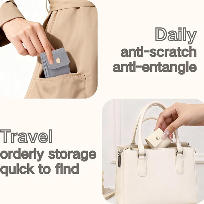 Mini Travel Jewelry Bag,Mini Jewelry Pouch,Protable travel Jewelry Storage Organizer Case,Small Jewelry Storage Roll with Buckle for Earrings,Rings,Necklaces (Pink, 1Pcs)