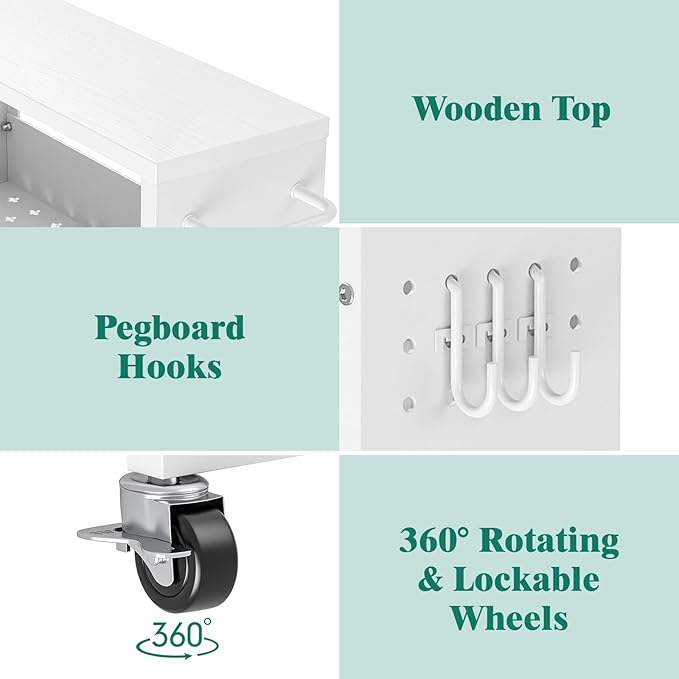 Slim Storage Cart, 4 Tier Rolling Kitchen Cart on Wheels for Small Space, Narrow Laundry Bathroom Organizers Mobile Shelving Unit Metal Utility Cart with Handle, 5.9in Width, White