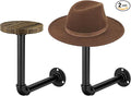 2PCS Cowboy Hat Rack Wall Mount, Wooden Western Rustic Metal Hanger, Wall Mounted Helmet Hanger for Multifunctional Display Hanger Stand for Cap Wig Hats, Fedora, Sun Hats