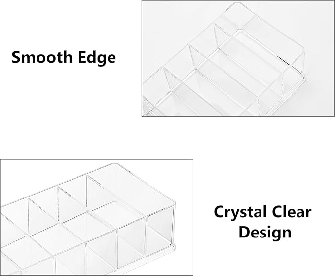 Acrylic Makeup Brush Organizers,2 Pack 8 Section 8 Compartments Transparent Plastic Lipstick Holder Clear 9.96x3.46x1.81 Inches Storage Square Cube for Bathroom Jewelry Accessories