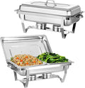 Chafing Dish for Buffet, 2 Pack Stainless Steel Chafing Servers Food Warmer Set with 8QT Half Size Food Pan for Kitchen Party Banquet Dining