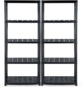 IRONMAX 5-Tier Garage Shelving Unit, Plastic Storage Rack with 4 Wall Brackets, Heavy Duty Shelf Organizer for Indoor and Outdoor, Black (2, 36”L X 18”W X 73”H)