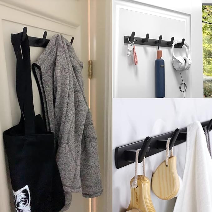 Gxfctys Coat Rack Wall Mount, Modern Wall Hooks for Hanging Coat Clothes Hats Bags with 4 Hooks, Space Aluminum Black Towel Rack for Kitchen Entryway Bathroom Bedroom (Style 1, 4 Hooks)