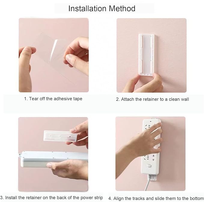 12PCS Power Strip Holder, Adhesive Punch-Free Socket Holder, Self Adhesive Socket Desktop Fixer, Cable Management Punch Free Surge Protector, Desktop Mobile Socket Holder Wall Mount and 8 Cable Clips