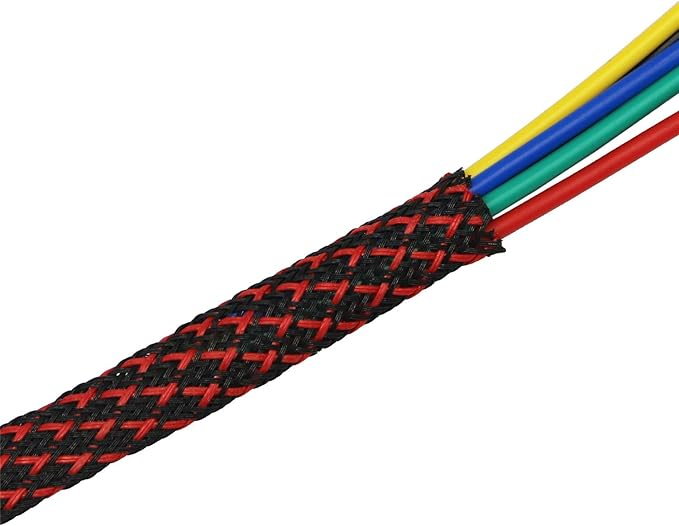 30ft PET Expandable Sleeving Wire Cable Sleeve (1/6", Red&Black)