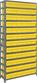 Quantum Storage Systems 1275-601YL Solid Heavy Duty 13 Shelves 72 Super Tuff Euro Yellow Bins 75" H x 36" W x 12" D