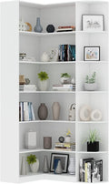 Loomie White Book Shelf, 6 Tiers Shelf Large Tall Corner Etagere Bookcase with Full Baffle, L-Shaped Modern Storage Display Industrial Bookshelves for Bedroom, Home Office, Living Room & Kitchen