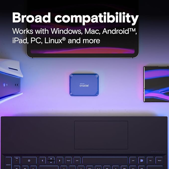 Crucial X10 1TB Portable SSD, Up to 2,100MB/s, USB 3.2 USB-C, External Solid State Drive, Compatible with Windows, Mac & Android, Durable Storage for Games, Photos & Files, Blue - CT1000X10SSD9-02