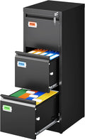 3-Drawer File Cabinet, 16.3" Deep Vertical Filing Cabinet with Lock, Metal File Cabinet for Home Office, Anti-Tip 3 Storage Drawers for Letter/Legal/A4/F4 Size, Assembly Required, Black