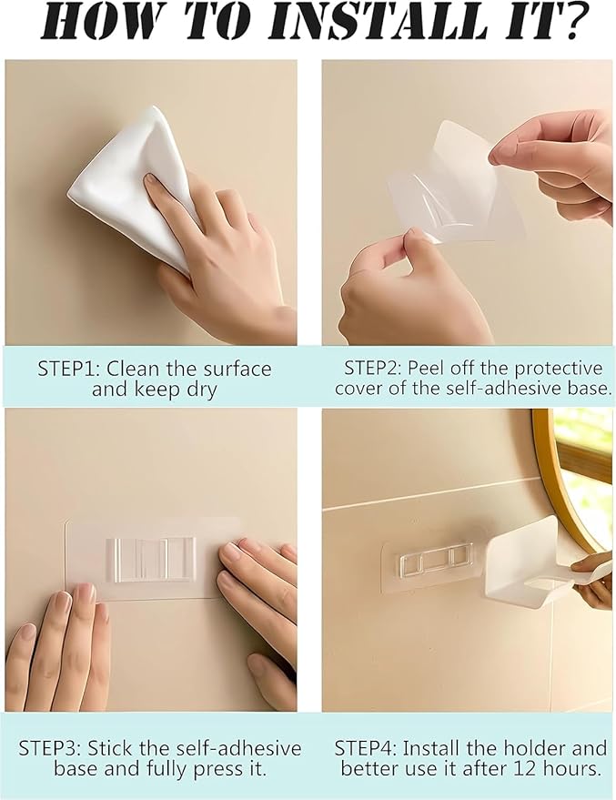 2 Pack Universal Hair Dryer Holder, Self Adhesive Wall Mount Stand for Most Brand/Size Hair Blow Dryer Hair Dryer Organizer Rack with Plug&Wire Hook for Bathroom