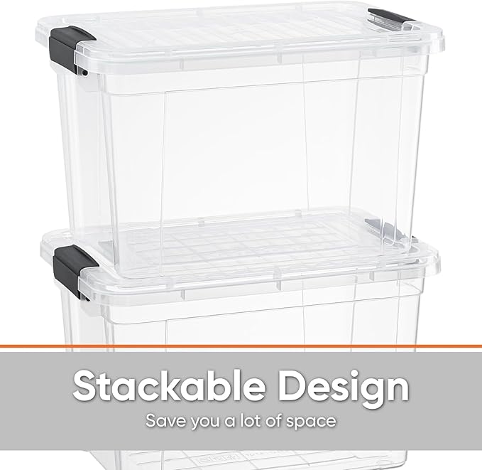 Superio Clear Storage Boxes with Lids, 4.75 Quart Plastic Container Bins for Organizing, Stackable Crates, BPA Free, Non Toxic, Odor Free, Organizers for Home, Office and Dorm, 6 Pack
