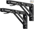 YUMORE Folding Shelf Brackets, 10 Inch Heavy Duty Collapsible Shelf Bracket, Black DIY L Bracket for Workbench Folding Table Hinge, Max Load: 330lb, 2 Pack