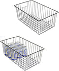 16inch Freezer Wire Storage Organizer Baskets for Upright Freezer 16, 17, 21 cu.ft, with Built-in Handles for Cabinet, Pantry,Black