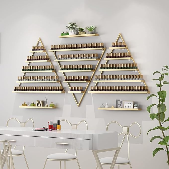 Wall Mounted Shelf Nail Polish Bottle Display Rack, Triangular Essential Oil Perfume Storage Rack, Multifunctional Hanging Salon/Beauty/Nail Shop Organizer Perfume Holder(Size:1,Color:Black)