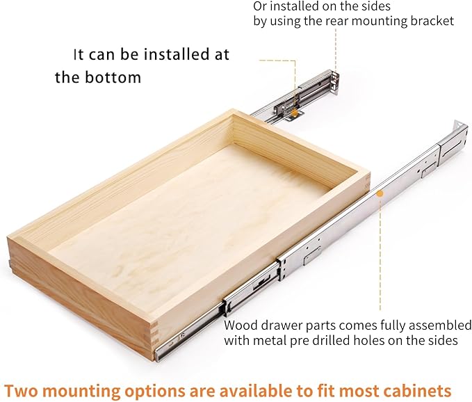 20”W x 21”D x 3”H Soft Close Slide Out Wood Drawer Organizer for Kitchen, (Cabinet Width>20.5 inches for Bottom Assembly, Width= 20 inches for Side Assembly)