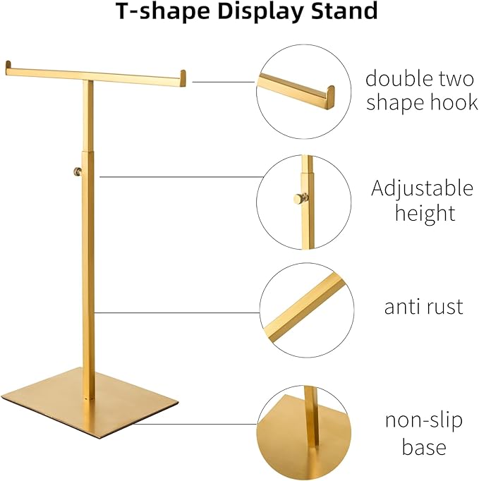 Purse Display Stand Set of 2 Jewelry Tower Stainless Steel Jewelry Handbags Stand Tabletop for Necklaces Purse Hanger Stands Adjustable Height Organizer Home Store Boutique, Gold