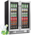 24 inch Beverage Refrigerator Cooler, 5.4 Cubic/176 Can Large Fridge Dual Zone with Glass Front Door, Beer or Wine, Under Counter Small Refrigerator with Adjustable Shelves and Digital Display