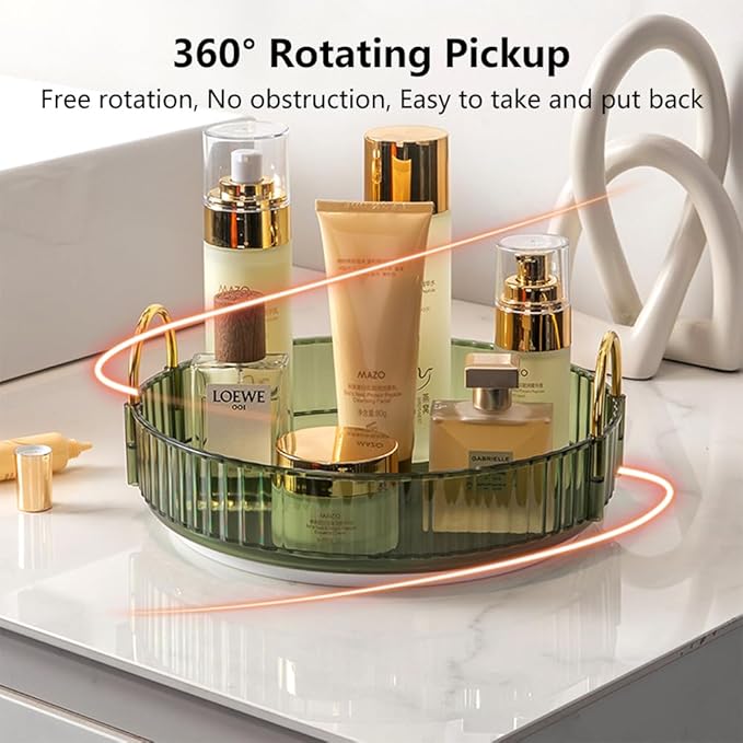 Rotating Makeup Organizer for Vanity, Spinning Cosmetics Storage for Bathroom Countertop, Skincare Holder Rack for Facial Cream, Perfume, Lotion, Lipstick(1 Tier, Dark Green)