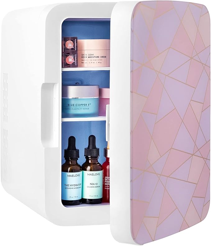 Cooluli 10L Mini Fridge for Bedroom - Car, Office Desk & Dorm Room 12v Portable Cooler Warmer Food, Drinks, Skincare, Beauty Makeup AC/DC Small Refrigerator with Glass Front, Fractal Pink