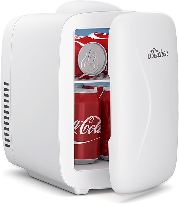 Mini Fridge [Upgrade], Small Fridge Rapid Cooling 4 Liter/6 Cans Skincare Fridge, Cooler and Warmer Refrigerators for Bedroom, Cosmetics, Office and Car (White)