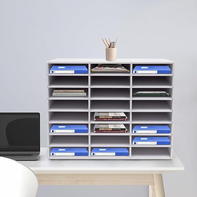 Mail Sorter Organizer, 24 Compartments Mailbox for Classroom, Desktop File Organizer with Adjustable Shelves, for Office Home Classroom, White
