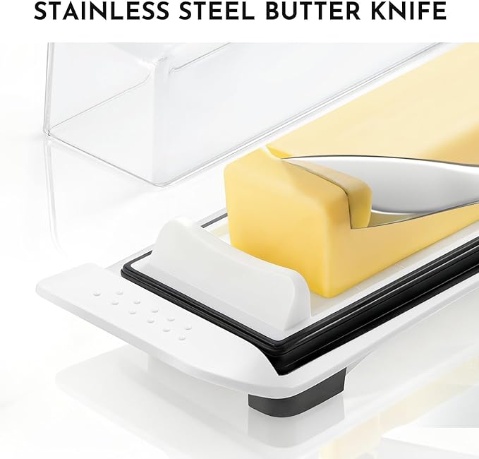 Butter Disher with Lid, IKOCO Butter Keeper Container for Refrigerator and Countertop Use with Butter Knife, White