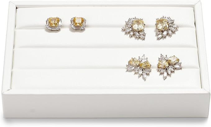 Oirlv 3 Slots PU Leather Small Ring Organizer Earrings Trays Showcase Display Storage Insert Holder for Jewelry Box, Drawer, Dresser(White,M)