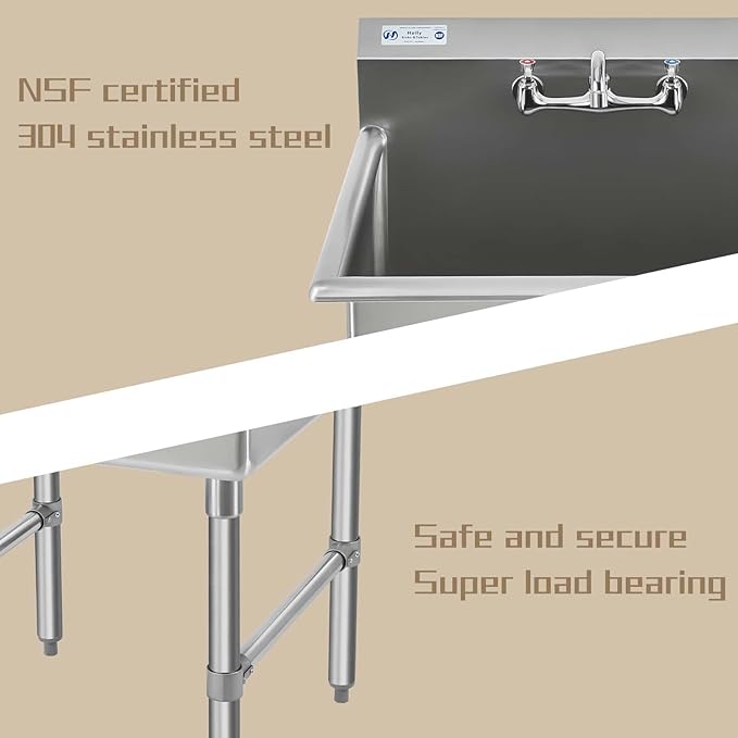 HALLY Commercial Stainless Steel Sink 1 Compartment NSF Prep & Utility Sink with 8" Faucet 15" L x 15" W x 12" D Bowl for Bar, Restaurant, Kitchen, Hotel and Home