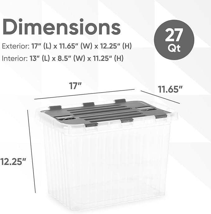 Superio 26 L Deep Storage Container with Hinged Lid 27.5 Quart (4 Pack)