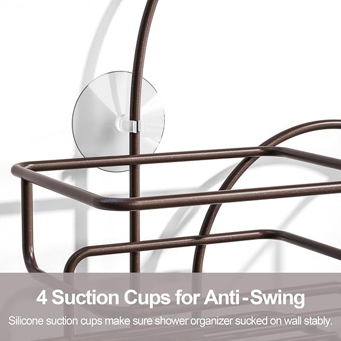 SRIWATANA Shower Caddy Organizer Hanging Over Head, Bathroom Shower Rack Hanger with Hooks for Razors - Bronze