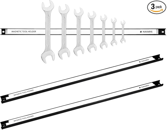 Navaris Set of 3 Magnetic Tool Holder Rack - 24 Inch Heavy Duty Garage Wall Holder Strip for Tools - Tool Bar with Magnet for Screwdriver, Wrench