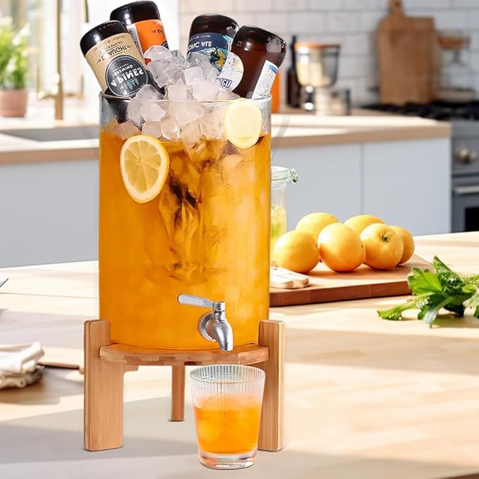 Beverage Dispenser, 2.9 Gallon Glass Drink Dispenser with Stand, Glass water dispenser with Spigot, Large Drink Dispensers for Parties,Bars,Restaurants, 11L