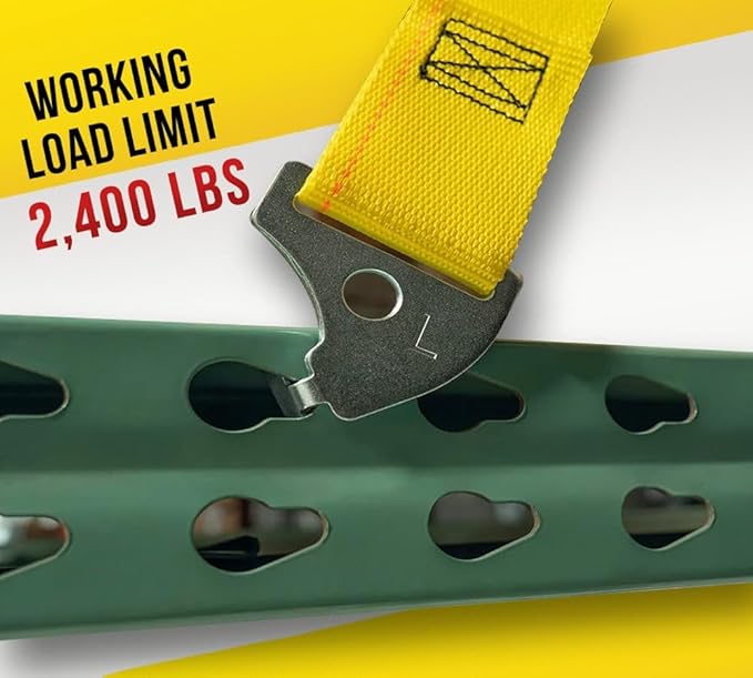 Mytee Products 4 Pack 2"x122.5" Pallet Rack Safety Straps for 10 ft Pallet Bays - 2400 lbs Breaking Strength Rack Safety Straps for Holding Pallets in Place - Warehouse Storage Shelving Accessories