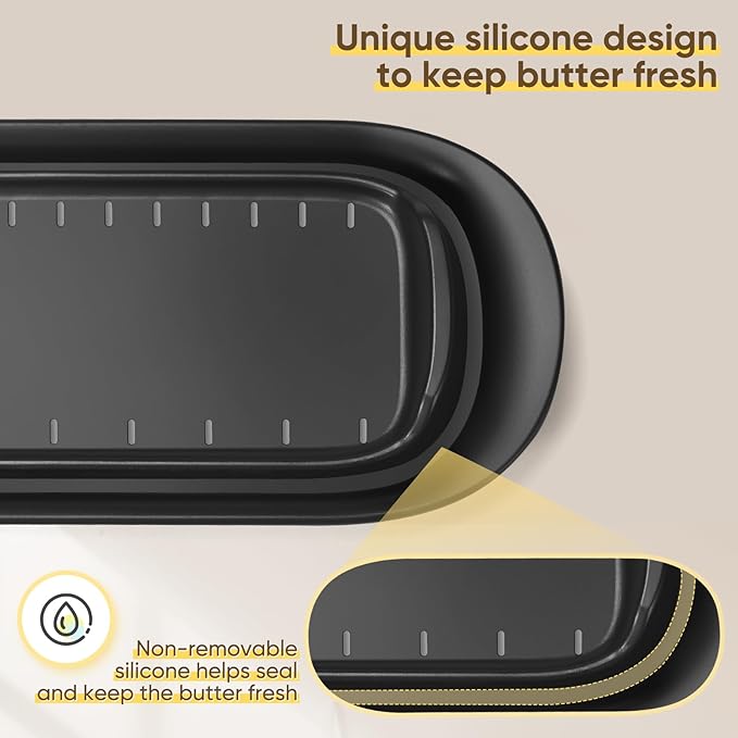 Butter Dish with Lid, Butter Keeper for Countertop, Airtight Butter Dish, Plastic Butter Keeper Tray for West/ East Coast Butter, Dishwasher Safe(Black)