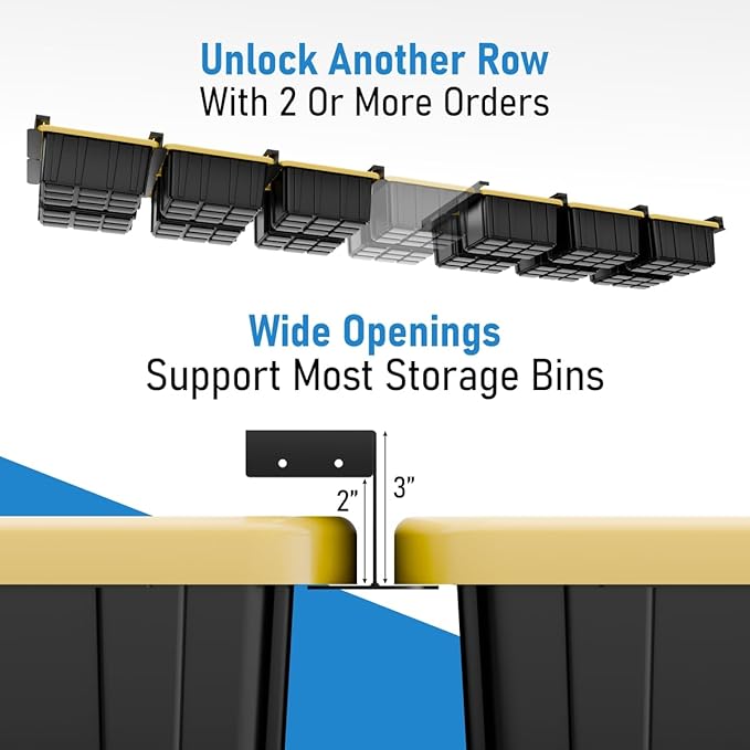 HANDT Overhead Garage Storage Rack, Connectable Heavy Duty Metal Ceiling Rails For Garage Storage Organization Shelving System, Hanging Racks For Tote Containers, Supports Up To 3 Bins, 2 Sets Black