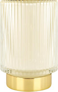DASITON Makeup Brush holder Organizer,Crystal Cosmetic Makeup Brush Glass Brushes Storage Holder, Vintage Make Up Brush Cup Pen Pencil Holder striped vase(Cream L)