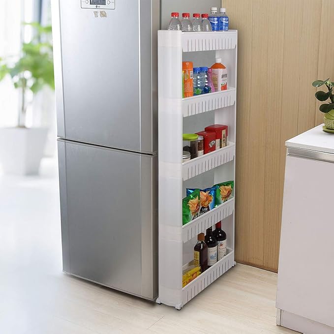 Laundry Room Organizer, Mobile Shelving Unit Organizer with 4 Large Storage Baskets, Gap Storage Slim Slide Out Pantry Storage Rack for Narrow Spaces, 4 Tier …