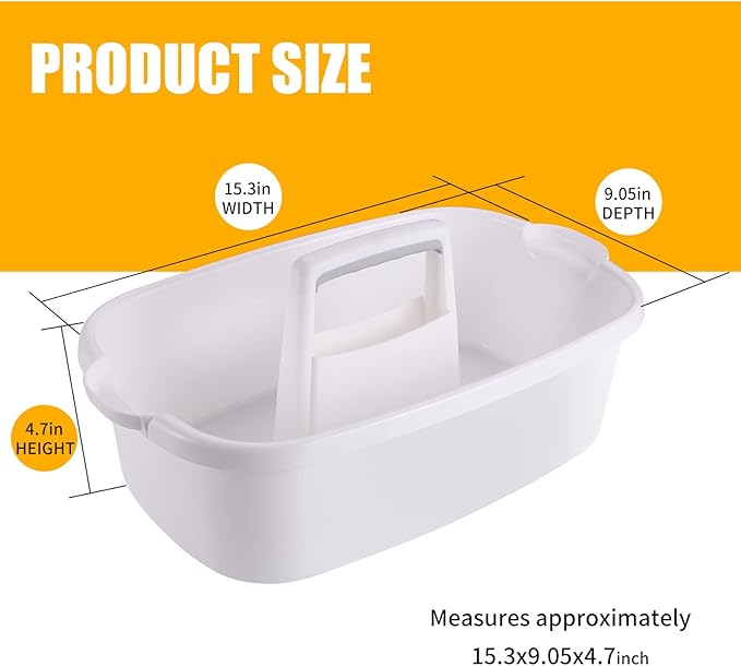 2-Pack Large White Cleaning Caddy for Cleaning Supplies with Handle - Portable Plastic Tote Organizer for Shower, Bathroom, Kitchen, Under Sink Storage